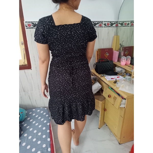 DRESS KERUT KOTAK PENDEK LENGAN KARET