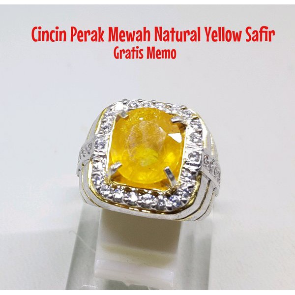 CINCIN PERAK NATURAL YELLOW SAFIR ISTIMEWA. WARNA KUNING INTENSE. GRATIS MEMO JUGA