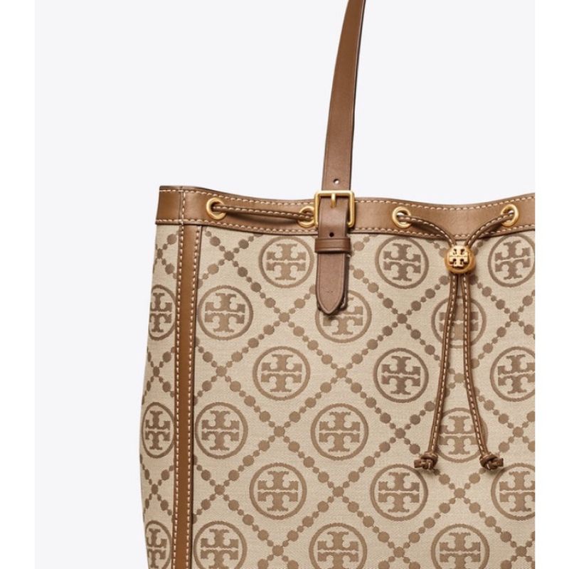 TOry Burch T Monogram Jacquard Tote Bag - Hazelnut