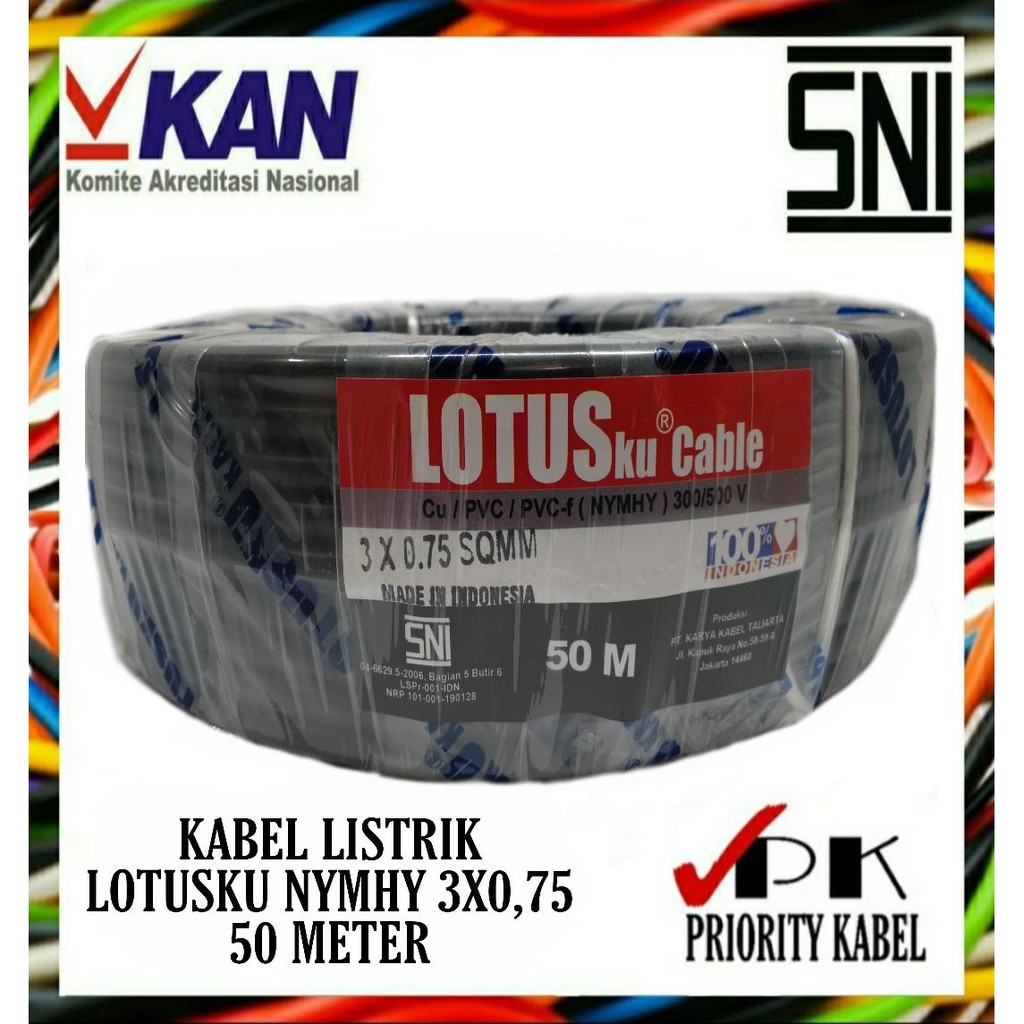 Kabel Listrik Serabut LOTUSku NYMHY 3x0,75 3x0.75 50meter (50m)