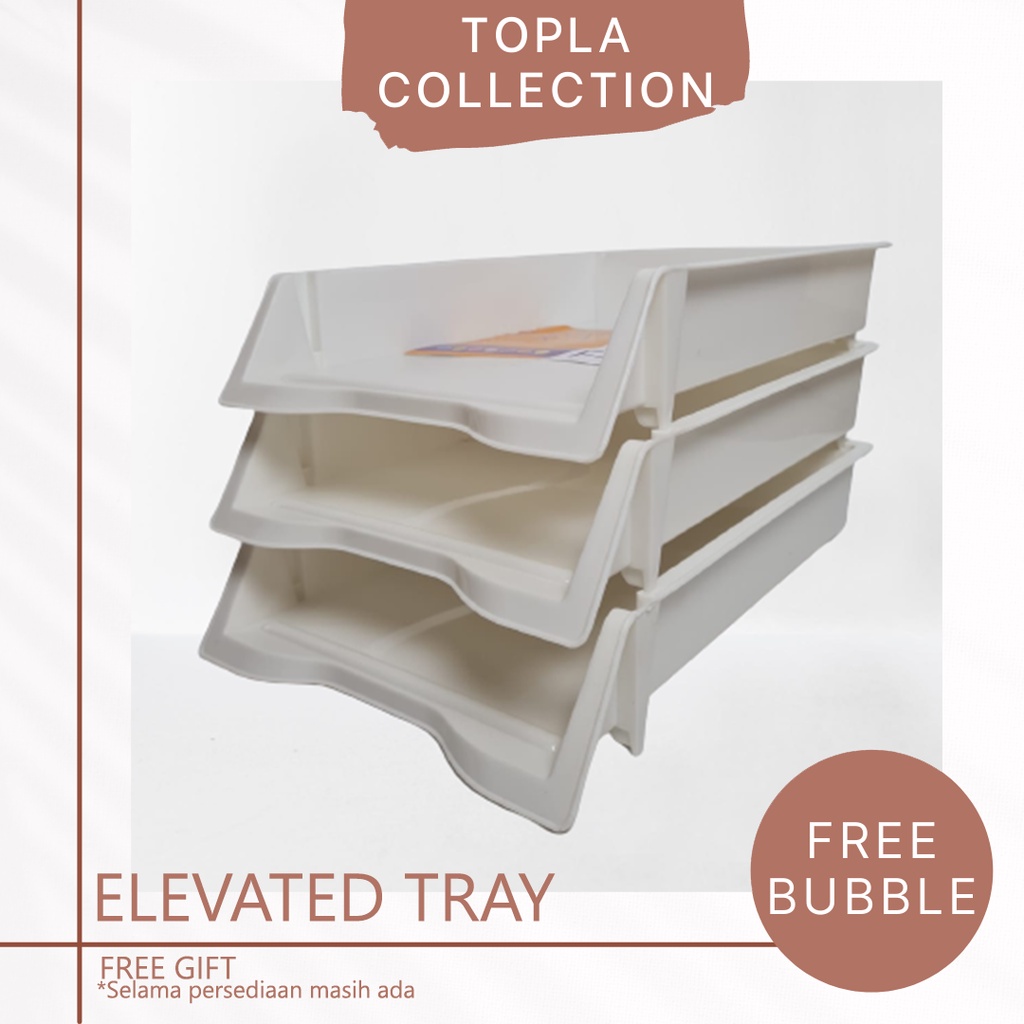

TOPLA Elevated Tray 3 Susun Plastik Tebal Paper Tray Rak File F4 Desktop Organizer Letter Tray
