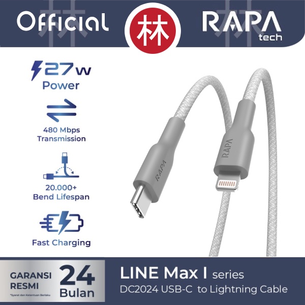 RAPAtech DC2024 - LINE MAX I - USB-C to Lightning Cable 27W QC 120 cm