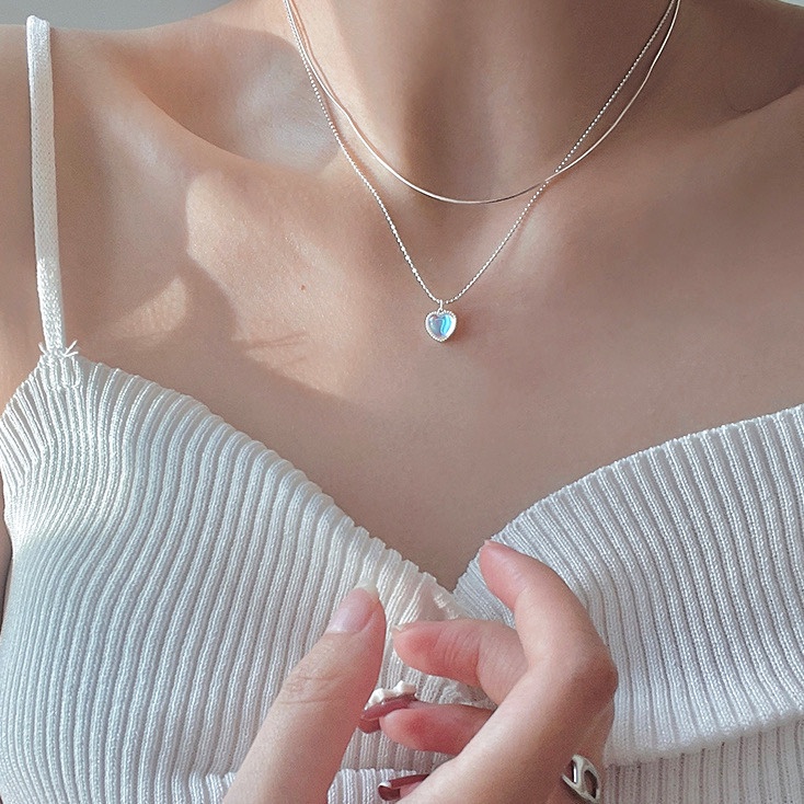 Kalung Rantai Choker Liontin Hati Warna Silver Untuk Wanita