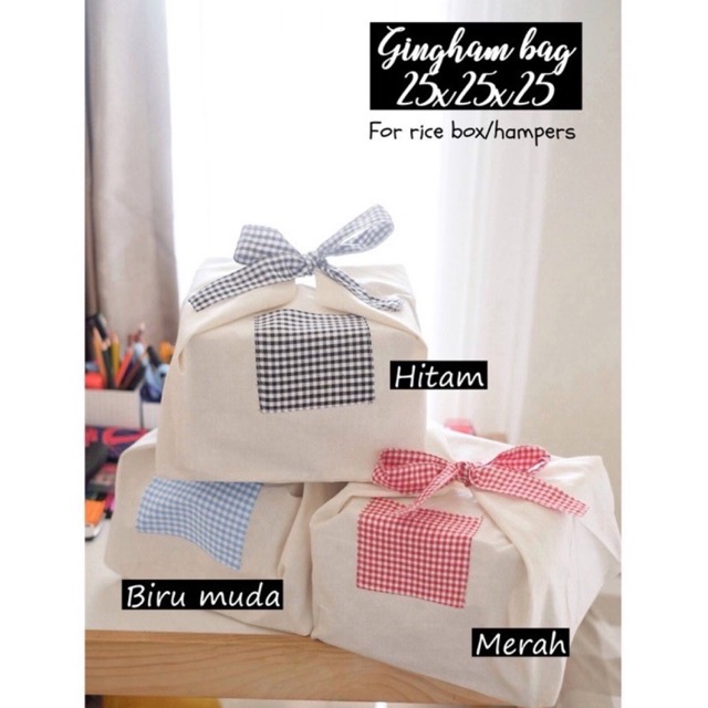

BENTO BAG GINGHAM // Bag box nasi kotak 25x25x25 cm // Tas blacu box / Tas box nasi hampers // Tas hampers