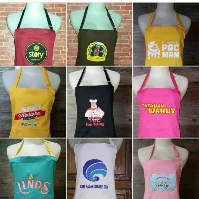 Bordir logo celemek apron,bordir logo gambar,Bordir Logo satuan,Bordir Baju,Sablon baju ( link khusus biaya tanbahan bordir dan sablon )