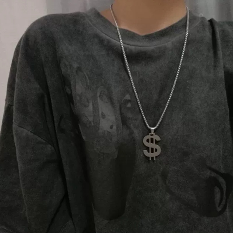 Kalung Liontin Tanda Dolar Baja Titanium Hip Hop Kepribadian Baja