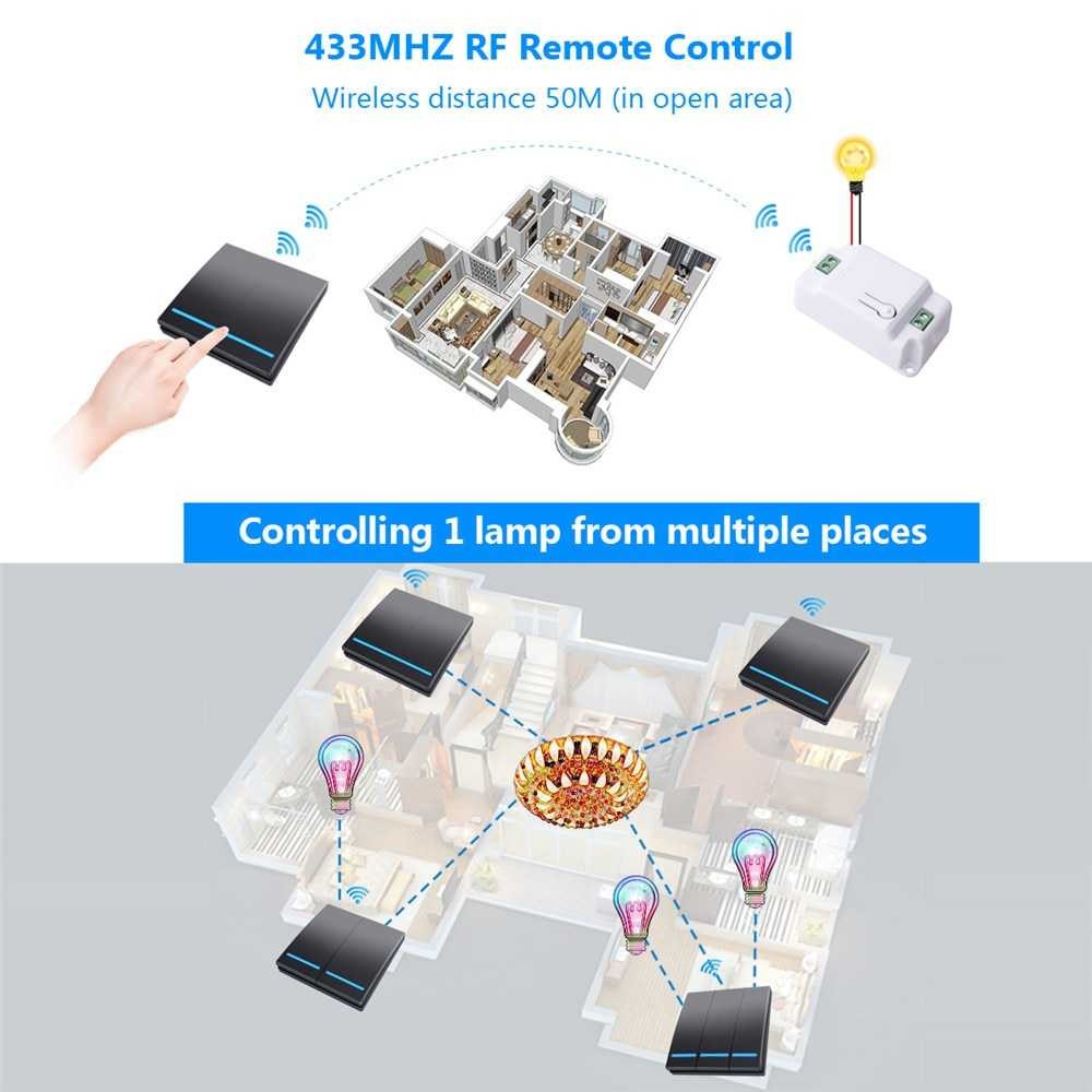 Terbaru ! SMATRUL Saklar Lampu Wireless Switch RF 433Mhz with Receiver - WHK01