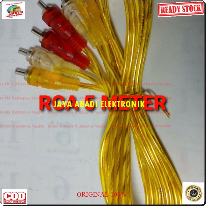 G487 ORIGINAL KABEL RCA 5 METER ORI AUDIO VIDEO RCA 5 METER sound suara tv dvd stereo jek jack sambungan elektronik elektrik monitor speaker spk musik DLL multi fungsi universal G487  Panjang kurang lebih 4.5 METER KABEL RCA AUDIO VIDEO 3 - 3 kuning merah