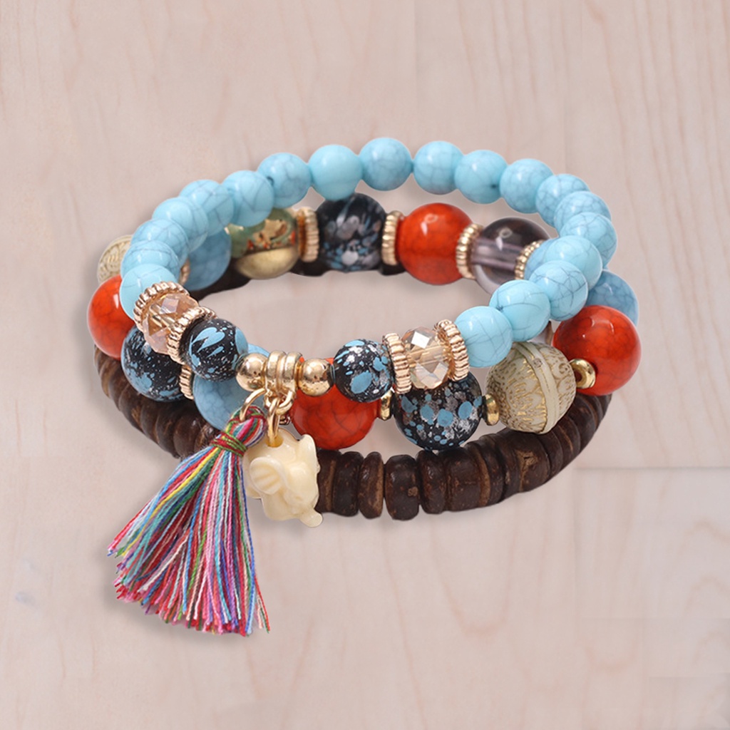 Hu Hu Hu Hu Hu Alat Bantu Pasang Kacamata♡ 3pcs Gelang Manik-Manik Kayu Kombinasi Resin Aksen Rumbai Untuk Aksesoris Perhiasan