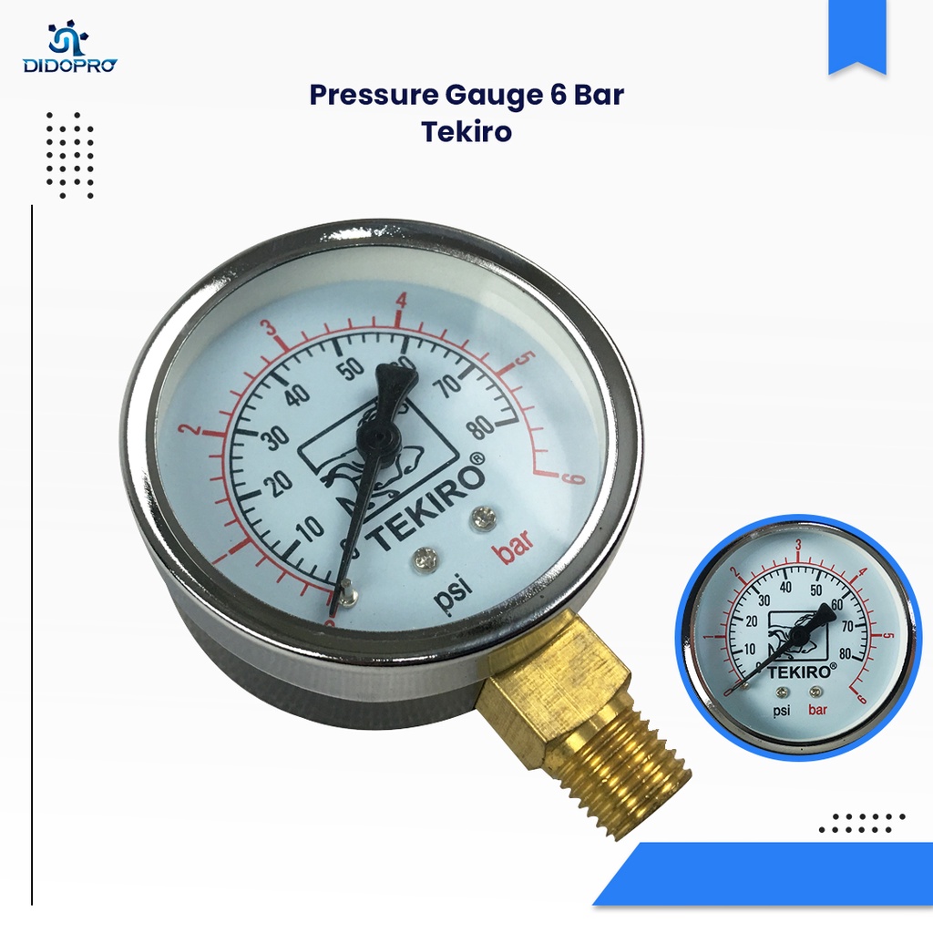 Manometer 6 Bar Pressure Gauge 6Bar 6kg merk TEKIRO Presure Gauge Pengukur Tekanan Angin Drat Luar Pipa 1/4 inch