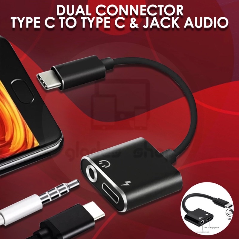 SPILITER KABEL SAMBUNGAN AUDIO QTOP MURAH TYPE C TO TYPE C &amp; JACK AUDIO 3.5MM