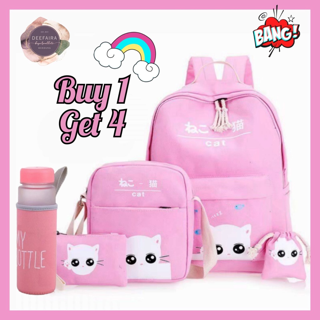 Tas Sekolah Anak Perempuan Lucu Motif B4byCat Buy 1 Get 4 Khusus Untuk Anak Tk Sd Smp