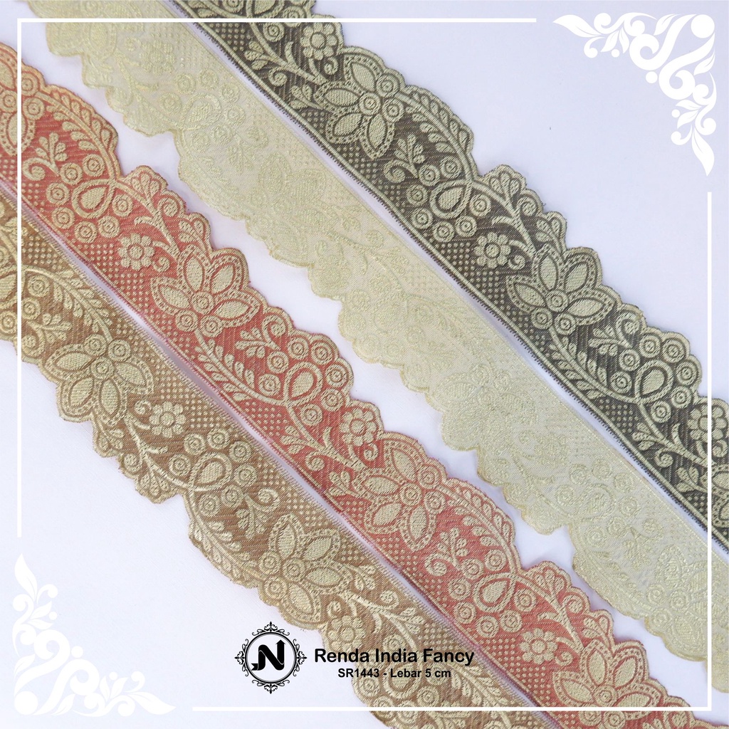 

RENDA FANCY SR1443 PER ROLL aksesoris pita renda ribbon lace trim india bunga bordir hampers wrapping kado parcel pita lebaran selamat hari raya idul fitri eid mubarak