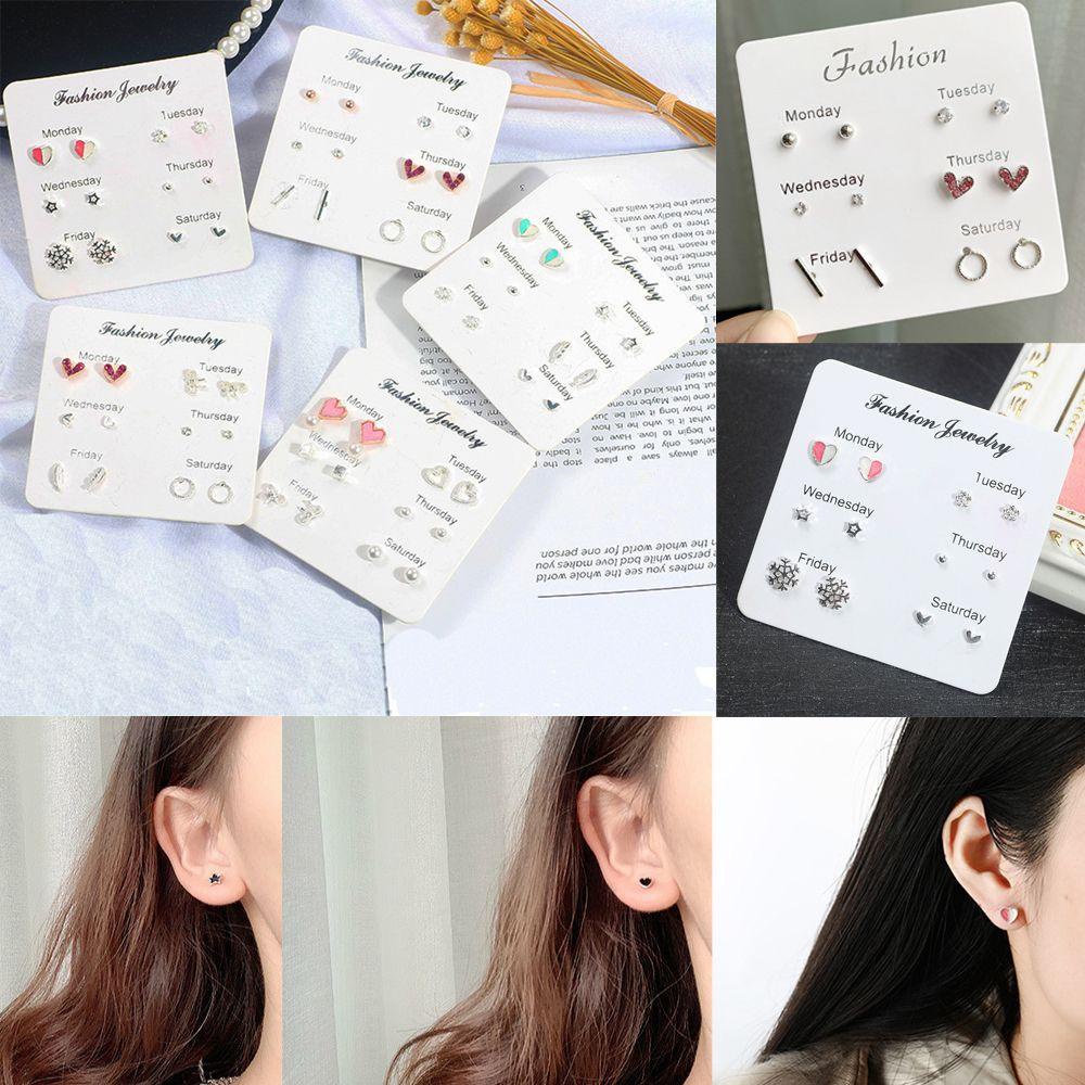 Top 6pasang/Set Satu Minggu Anting Set Wanita Kepribadian Kristal Daun/Ikatan Simpul