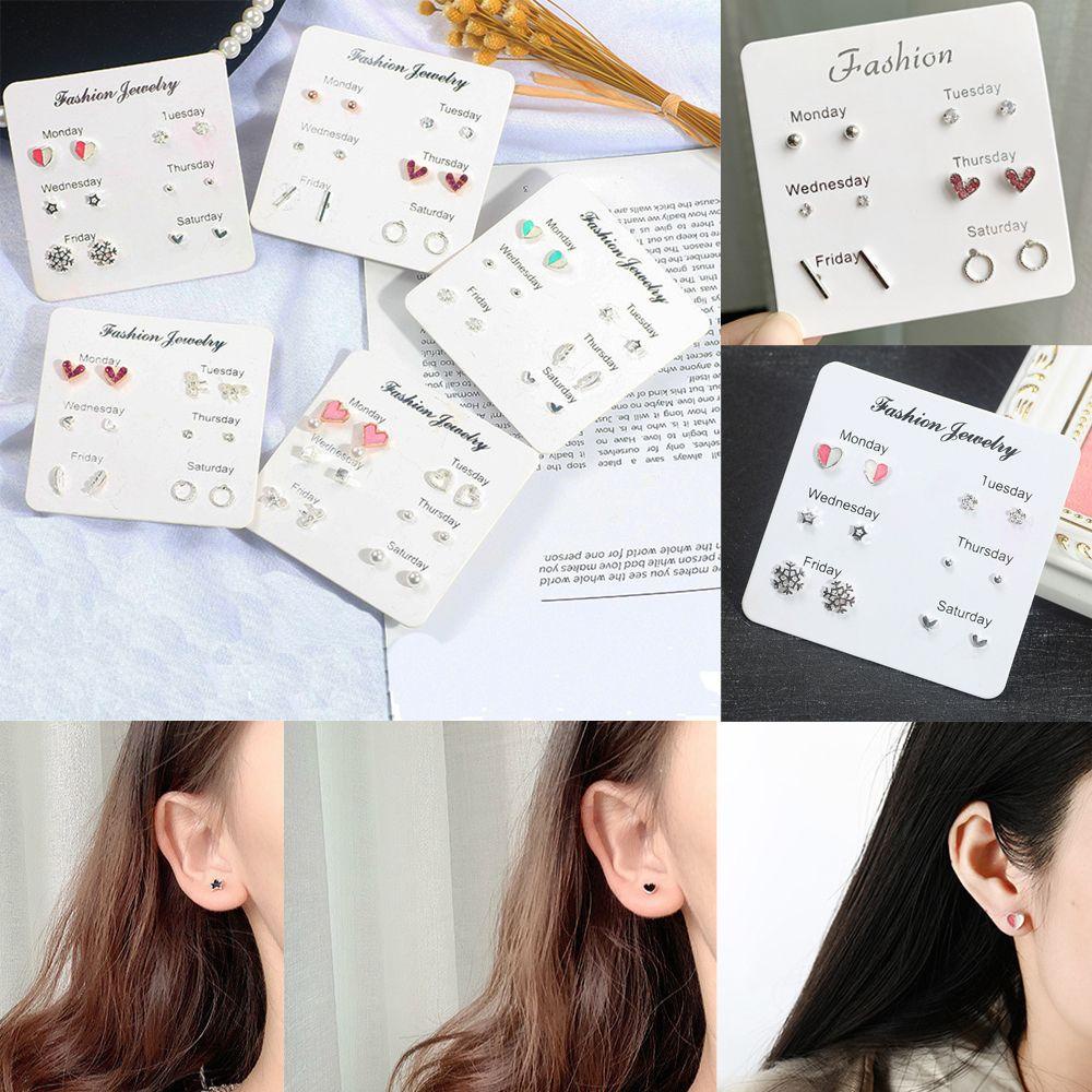 R-flower 6 Pasang / Set Anting Tusuk Bentuk Geometri / Daun / Pita Untuk Perhiasan Wanita