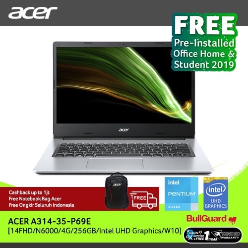 ( FREE MOUSE WIRELESS ) ACER ASPIRE 3 SLIM A314-35-P69E [14"FHD IPS/INTEL N6000/4GB/SSD 256GB/WINDOW
