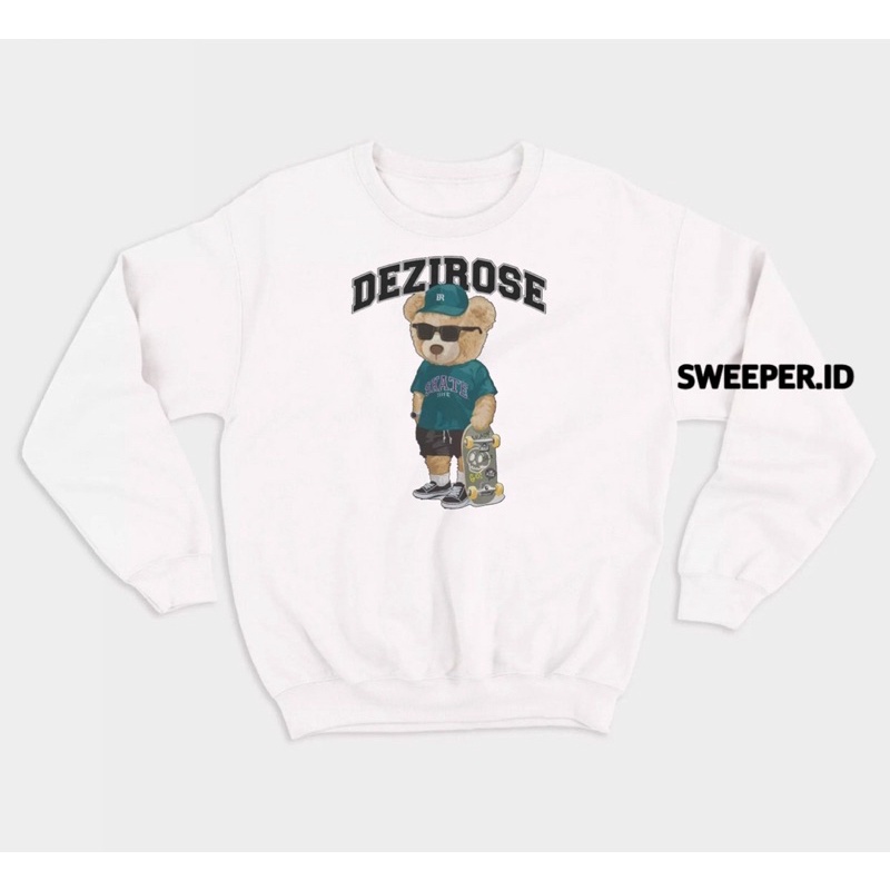 SWEATER CREWNECK MOTIF BEAR SKATE TIME SABLON PRINTING BAHAN FLEECE