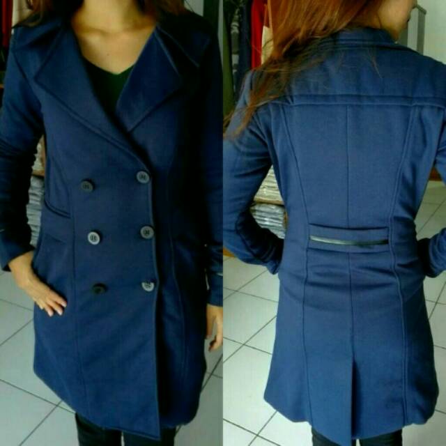 COAT WANITA JESSIE NAVY - Jaket Panjang Cewek Biru Korea Winter