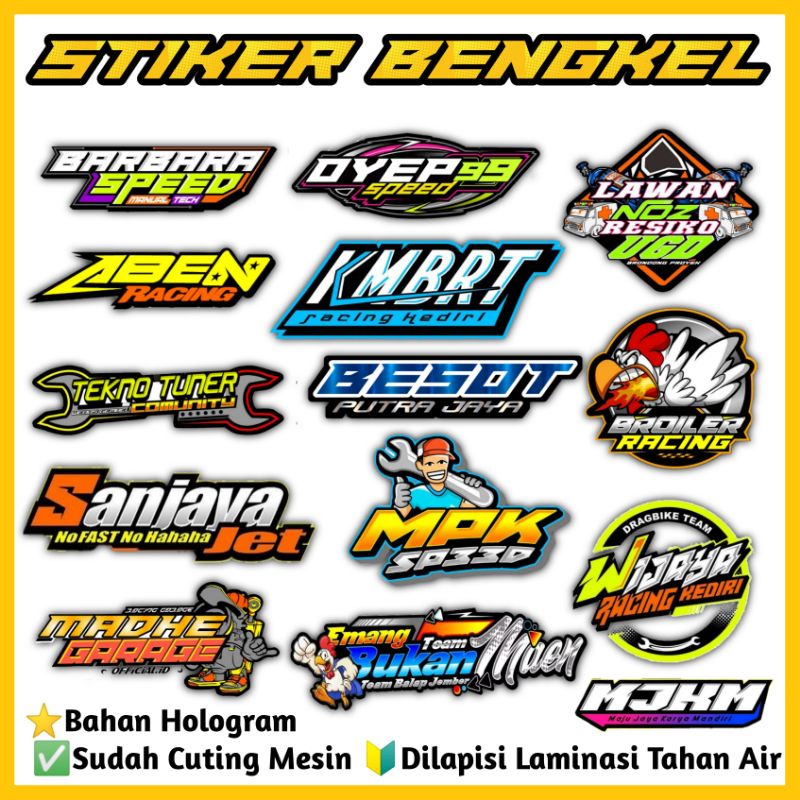 sticker bengkel lengkap terbaru viral / sticker bengkel hologram viral / sticker racing balap viral