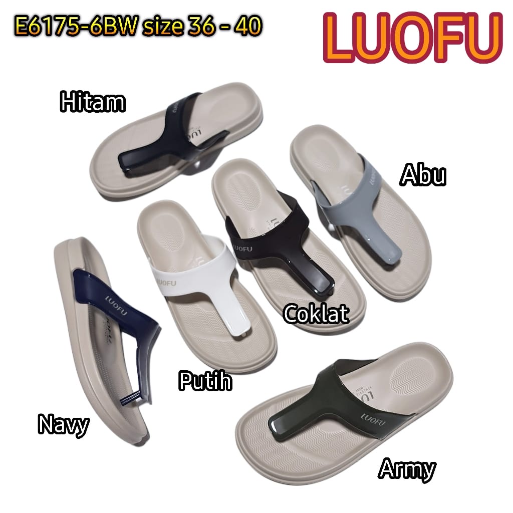 LUOFU ORIGINAL jelly sandal karet empuk murah wanita jepit import sendal japit cewek E6175-6BW