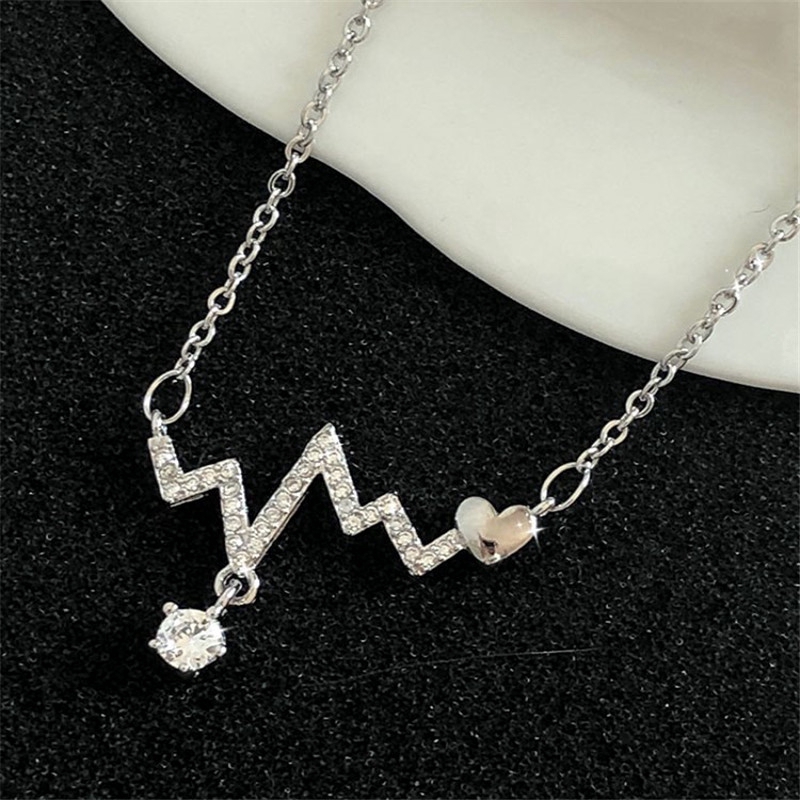 S925 Sterling Silver Kalung Inlay Desain Cinta Desain Kepribadian Styling Detak Jantung