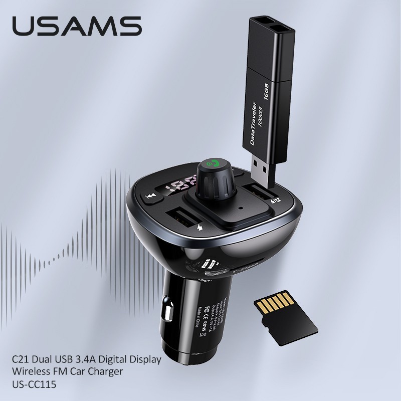 USAMS  Original Car Charge C21 aksesoris mobil Bluetooth audio Dual USB Car Charger FM Transmitter MP3 Player carger mobil bluetooth Ori For mobile phone/tablet