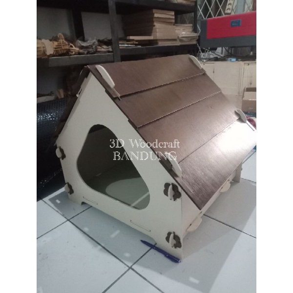 Rumah Kandang Kucing Anjing Kayu Unik bisa Bongkar pasang 50 X 50 cm