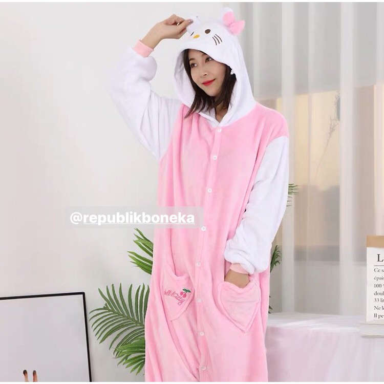 BAJU ONESIE HELLO KITTY PIYAMA KOSTUM PESTA ANAK DEWASA