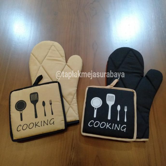 Set Cempal Pasangan Sarung Tangan dan Cempal Segi Motif Kitchen Dapur bagus