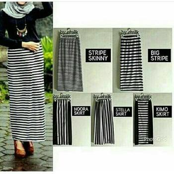 TERLARIS   ONLINESOLO PROMO STRIPE SKIRT ROK SPAN PANJANG GARIS HITAM PUTIH SPANDEK (OS)