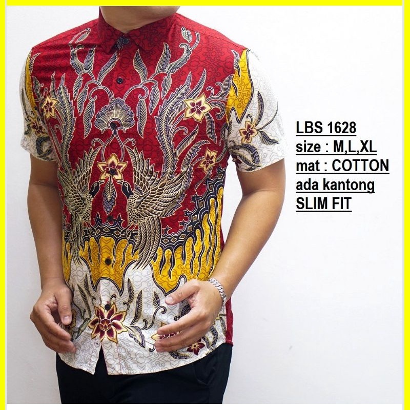 LS539 KEMEJA BATIK PRIA SLIM FIT MERAH UNIK BAJU BATIK MERAH IMLEK EDITION PREMIUM KEMEJA BLD
