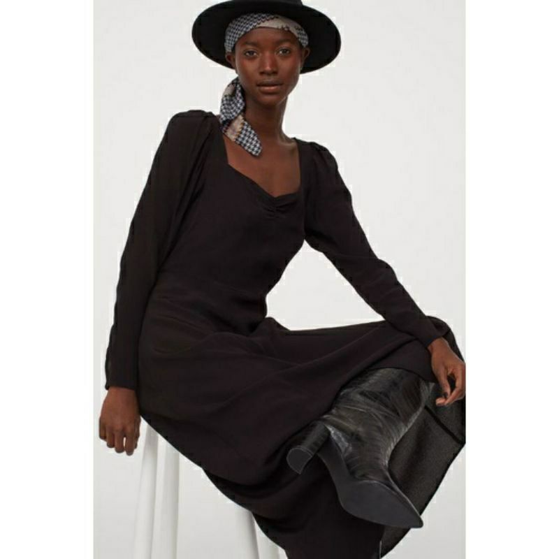 HM PUFF MAXY SLEEVE DRESS (BLACK)