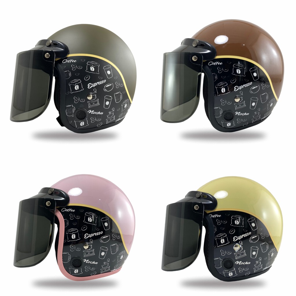 Helm Bogo Kopi Retro Untuk Dewasa SNI Kaca Datar Cembung Hitam