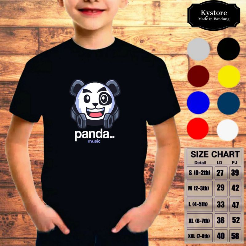 Kaos Anak Laki-laki Motif Panda, Cotton Combad 30s - Size S,M,L,XL,XXL