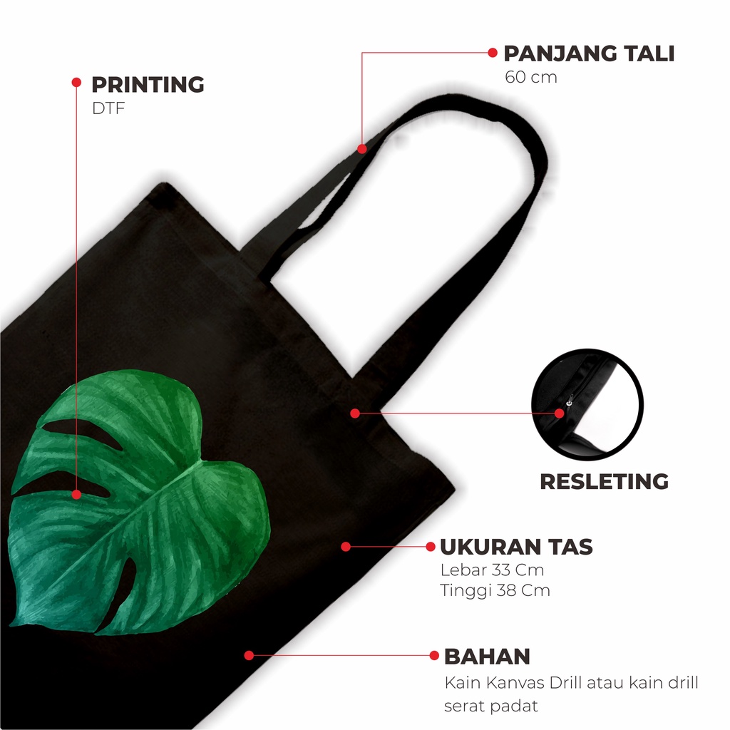 Sevine Tas Totebag Wanita Tote bag Resleting Laptop Girl Tropical Leaf Black Series - TRP1