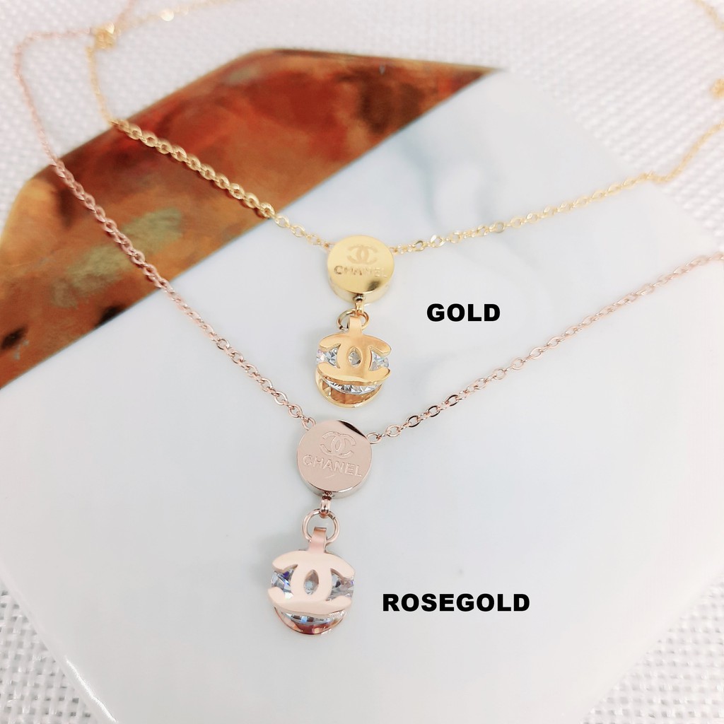 Kalung Titanium Korea Rose Gold Solitaire Simple - BN341