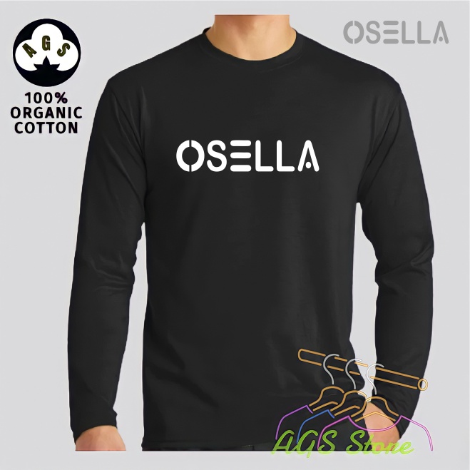 T-shirt Pria Dan Wanita Keren OSELLA TEXT Premium White - Kaos Lengan Panjang Dewasa