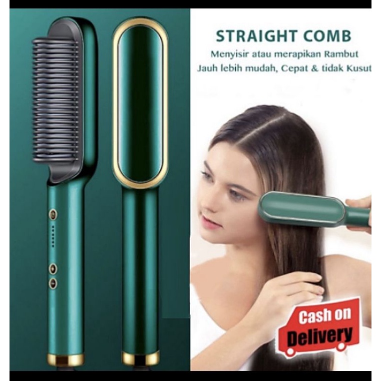 VIRAL ! Sisir Catokan Ion Listrik Pelurus Rambut 2 IN 1 LURUS/KERITING Hair Straightener Curter Tidak Merusak Rambut