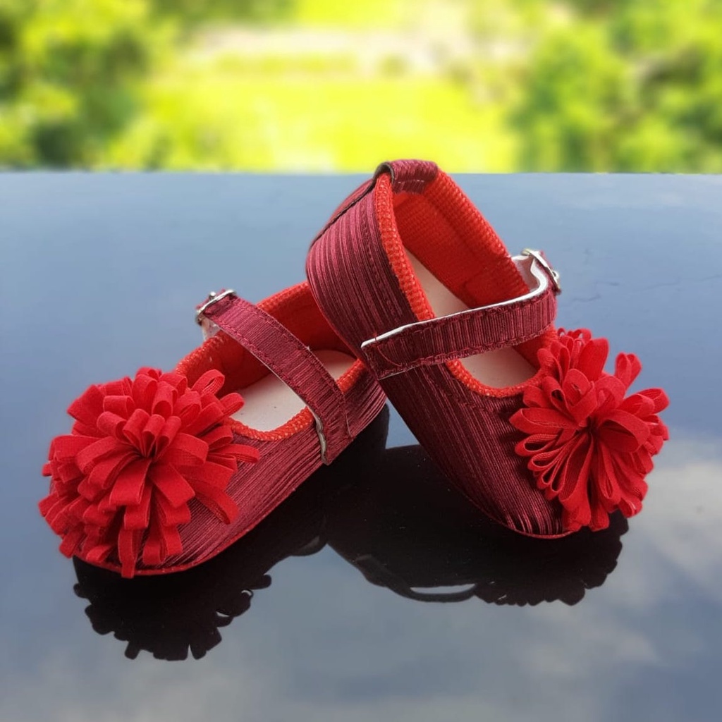 TOKOERS PRP05 Sepatu anak bayi perempuan umur 1 - 12 bulan motif Bunga rajut bahan lembut