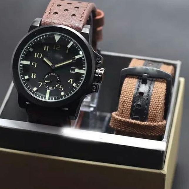 Get Sale Jam Tangan Pria FS-594H Kulit Bonus Strap Kanvas