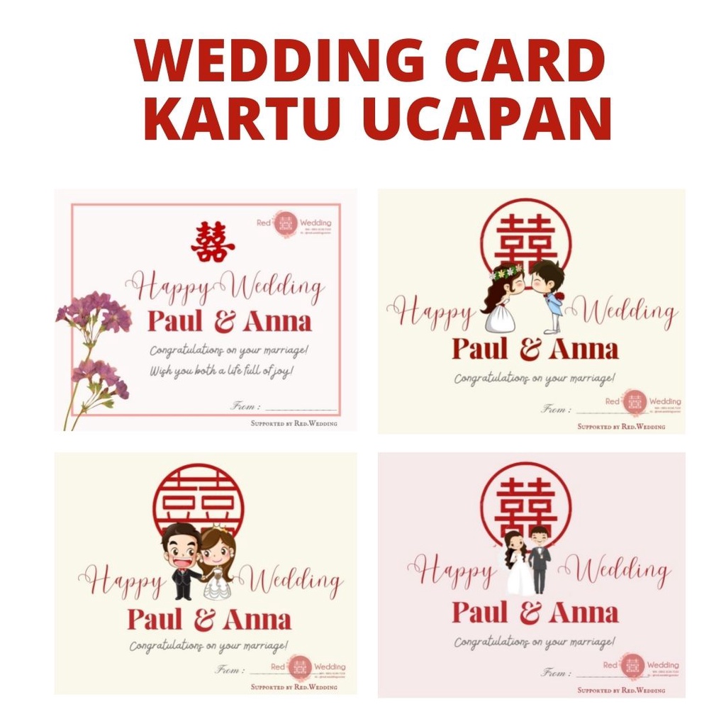 Custom WEDDING CARD Kartu Ucapan Gift Hadiah Pengantin Nama Groom Bride Uk. 10x8cm Bahan Glossy