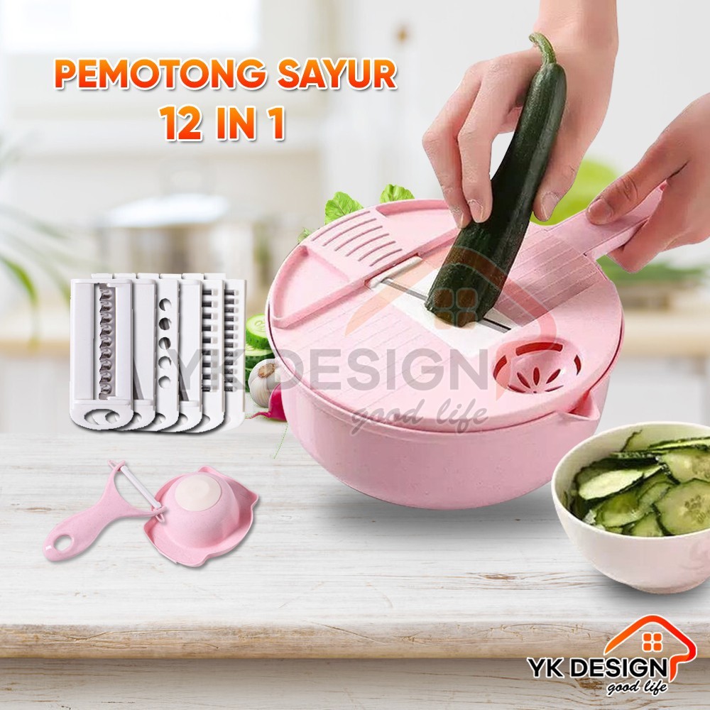 YK DESIGN YK-123 Alat Potong Kentang Sayur Multifungsi Pengiris Parutan Chopper Kitchen 12 In 1-0