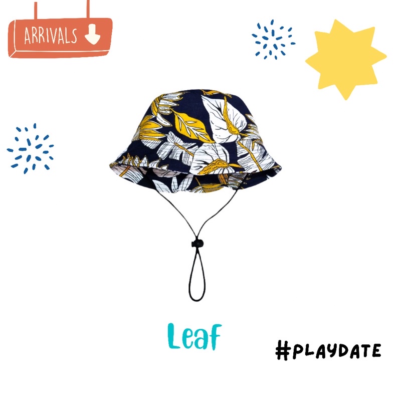 Bucket Hat Anak Laki Laki Perempuan Topi Rimba Dengan Tali Topi Piknik Anak Kupluk Anak Bayi Aksesoris Kepala Anak Laki Laki Perempuan-Leaf With Tali