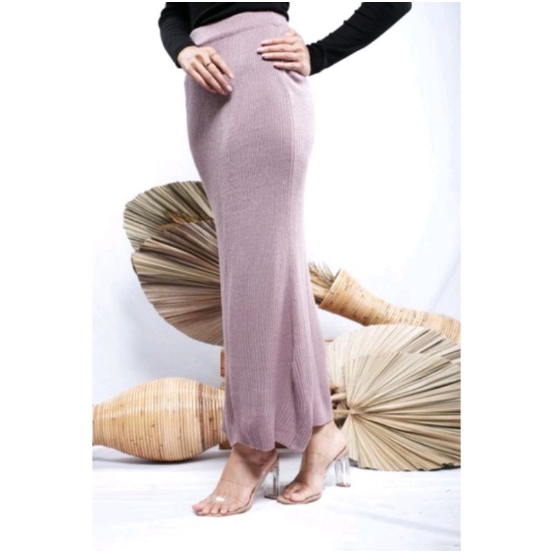 ROK RAJUT SPAN KNIT/ROK PANJANG-Mauve