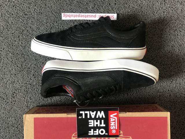 VANS OLDSKOOL BLACK DOPE HITAM PUTIH SNEAKERS PRIA WAFFLE DT