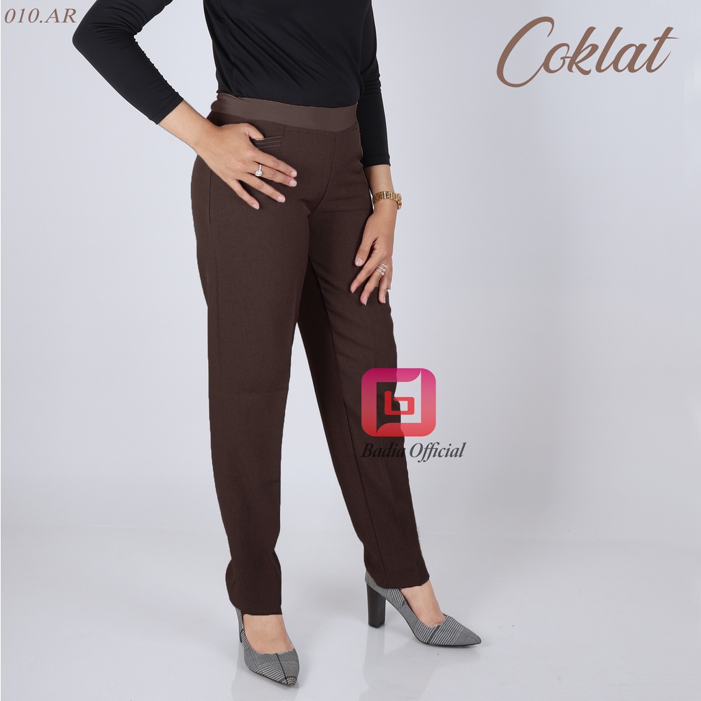 celana formal kantor kerja bahan semi wool korean gracella wanita pinggang karet jumbo premium