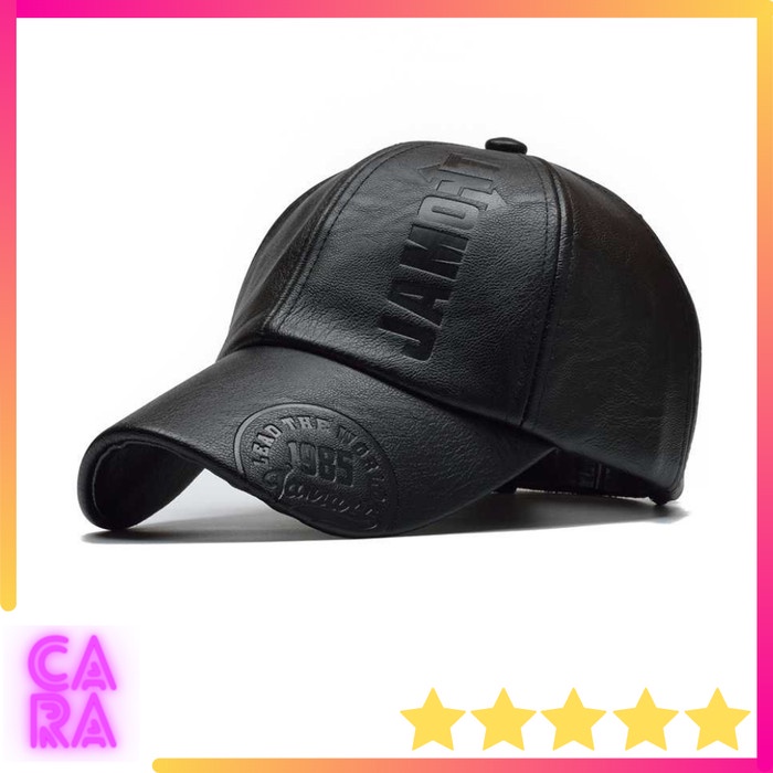 Topi Pria Topi Kulit Pria Baseball Cap Trucker PU Leather MZ392(C0A8) Topi Pria Baseball Topi Baseba