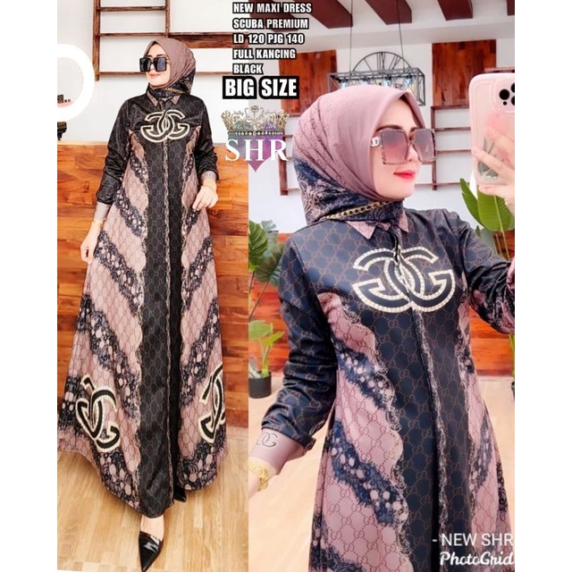 NEW!! READY!! MAXI DRESS SCUBA JUMBO PRINT LD 120 /140 ORI SHR 100%-1