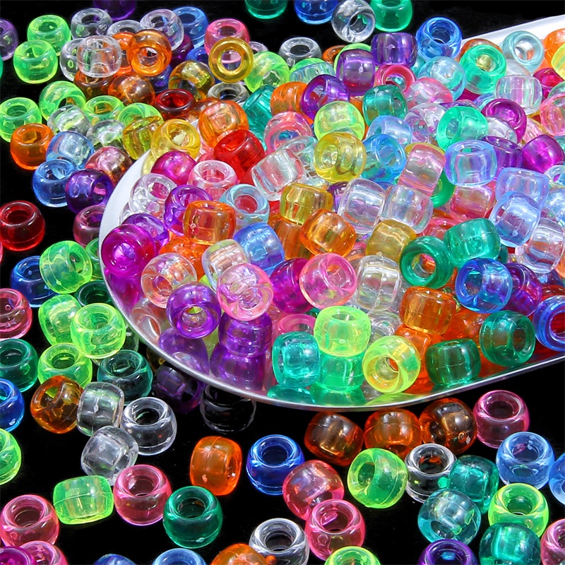 100Pcs 9mmx6mm  Round Big Hole Transparent Plastic Beads Spacer Loose Beads for Jewelry Making DIY Handmade Bracelet Accessories