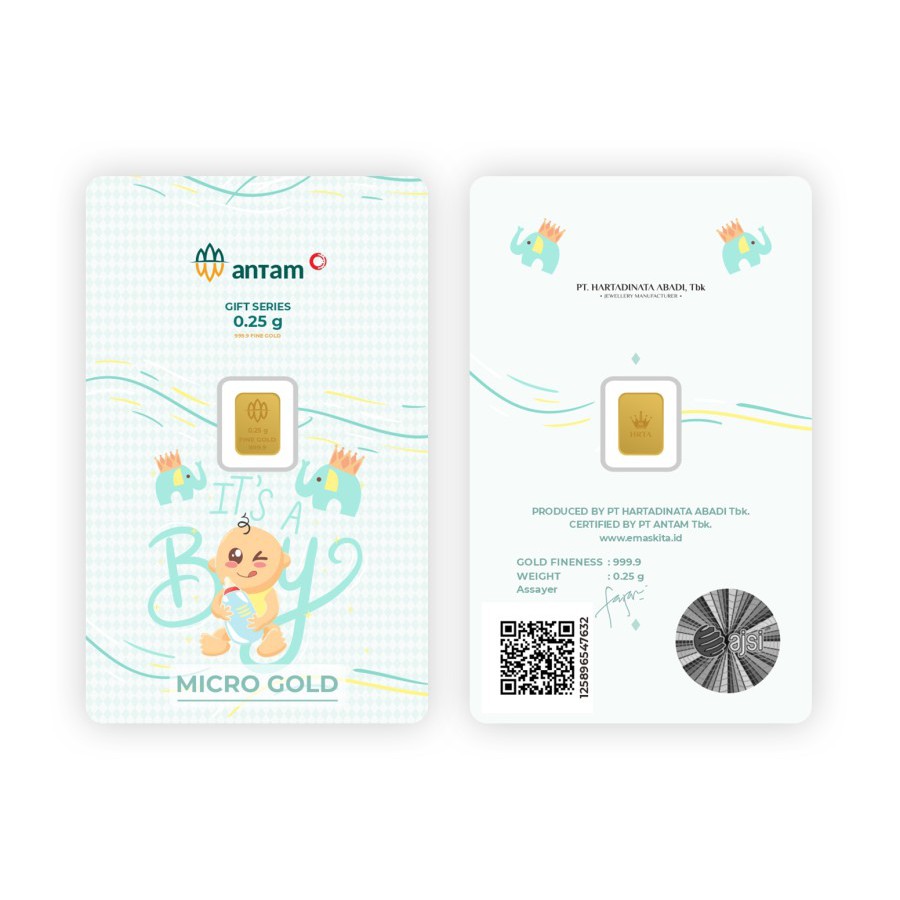 Logam Mulia Microgold ANTAM x Hartadinata Abadi 0.25 gram 0,25 LM emaskita Mini Gold Emas 24K-Baby Boy Elephant